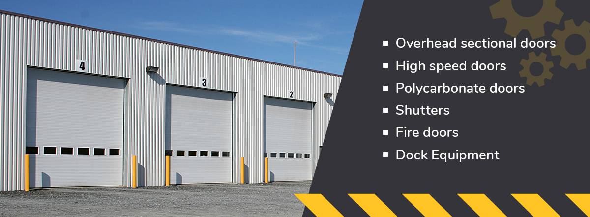 Warehouse with big white commercial garage door for all commercials needs