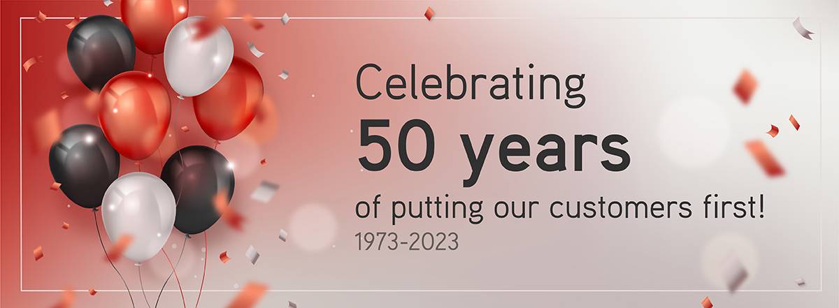 Barmac Garage Door celebrate 50 years of putting our customers first! Balloons and confetti from 1973 to 2023